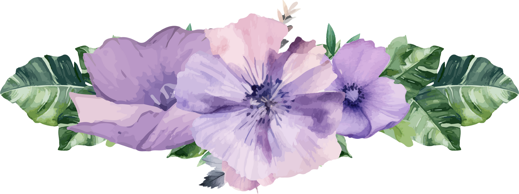 Purple flower arrangement with watercolor
